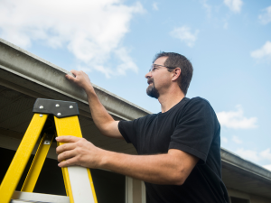 Gutter inspection by Cypress roof repair specialists.