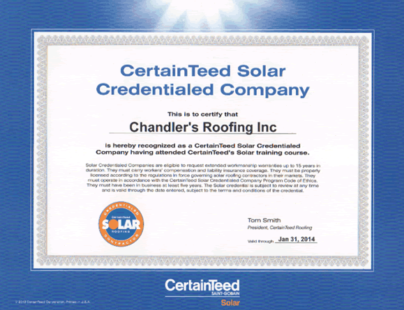 Chandlers Roofing - CertainTeed Solar Credentialed Company